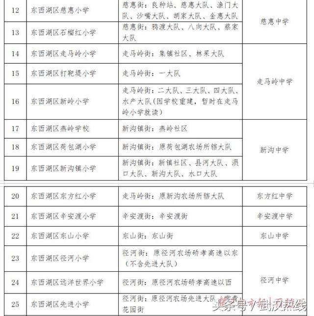 武汉义务教育 东西湖区公布2019年中小划片范围