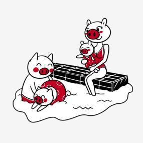 卡通小猪全家游泳png透明底