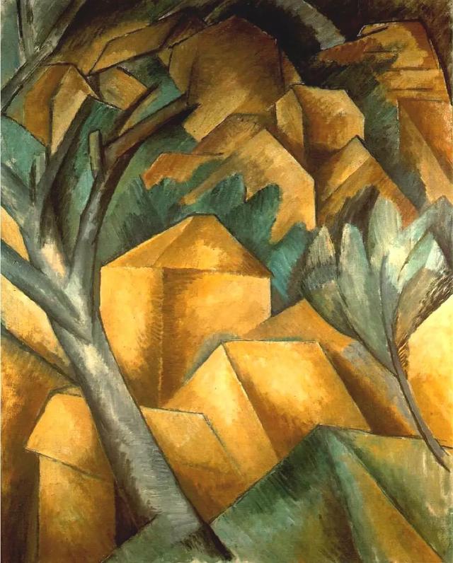 布拉克《埃斯塔克的房子》布面油画  1908"立体主义"的概念,由毕加索
