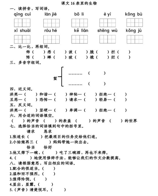 表里的生物同步练习