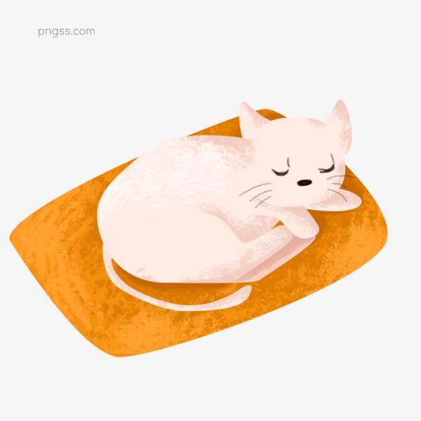 手绘卡通黄色垫子上睡觉的小白猫png搜索网 精选免抠素材 透明png图片分享下载 Pngss Com