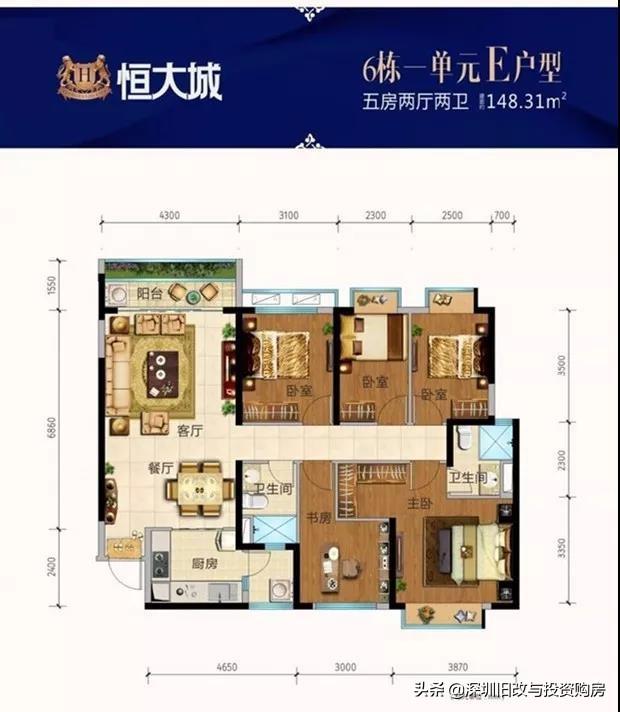 坪山恒大城100万平绿色生态居住典型盘156平3.3万起 520万买五房
