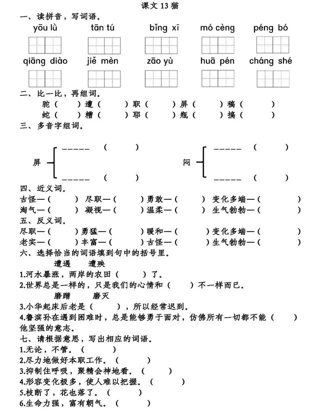 《猫》同步练习及答案