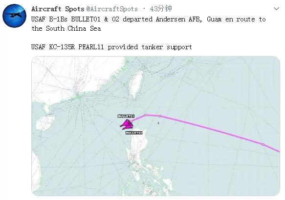动作频频！美军两架B-1B轰炸机被曝再度飞入南海上空